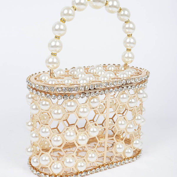 Faux Pearl Mesh Party Clutch