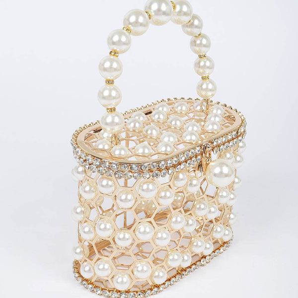 Faux Pearl Mesh Party Clutch