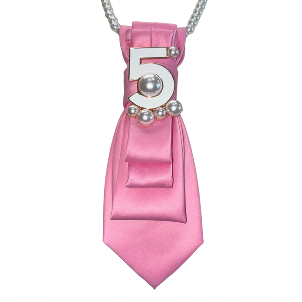 Custom Necktie Necklace- Pink Satin w #5 Designer Inspired Brooch
