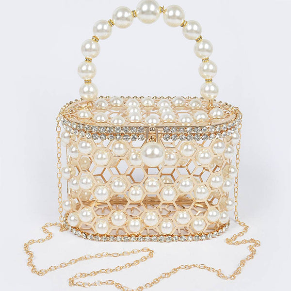 Faux Pearl Mesh Party Clutch