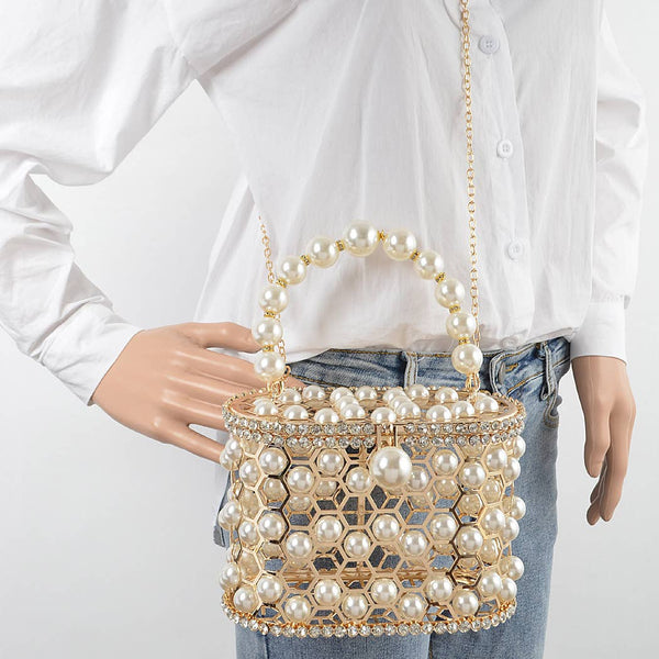Faux Pearl Mesh Party Clutch