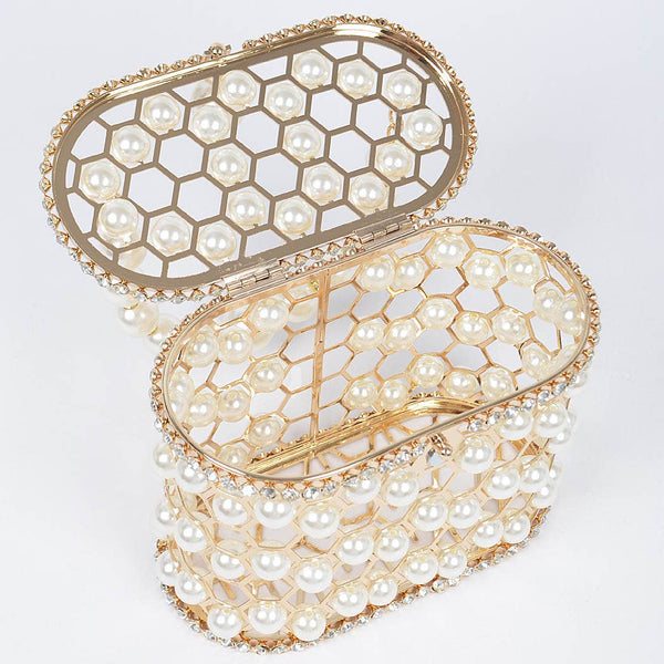 Faux Pearl Mesh Party Clutch