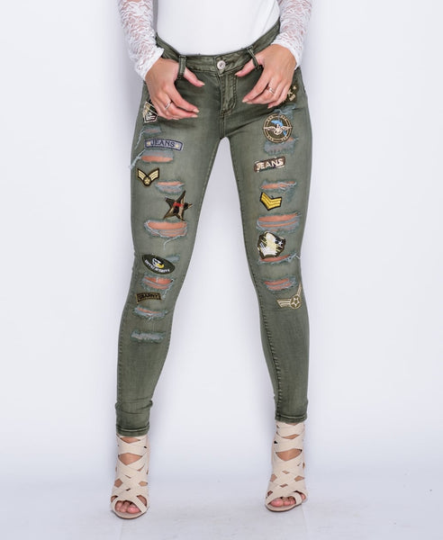 Distressed Army Badge Jeans