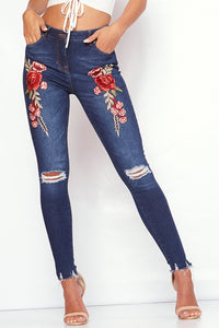 Embroidered Rip Knee Jeans