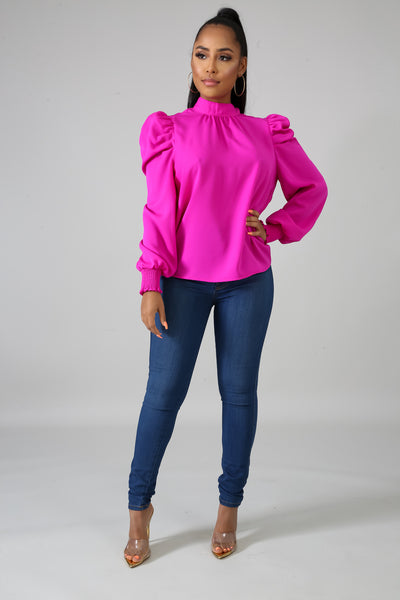 Magenta High Neck Collar Blouse