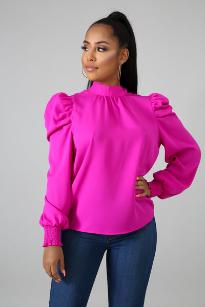 Magenta High Neck Collar Blouse