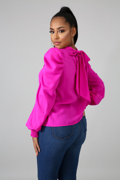 Magenta High Neck Collar Blouse