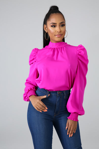 Magenta High Neck Collar Blouse