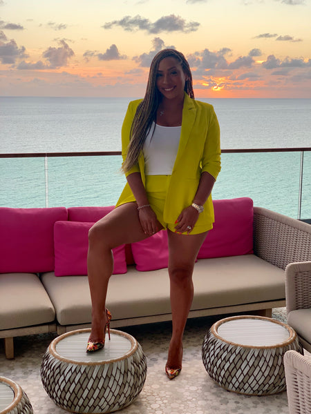 Neon Oversized Blazer & High Waist Shorts